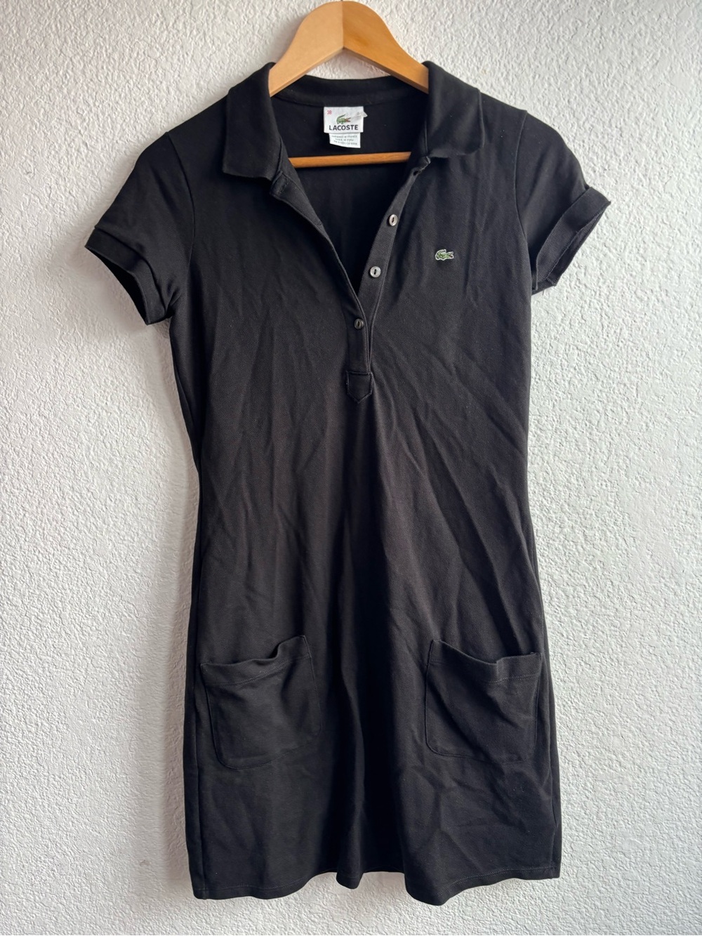 Lacoste Black Polo Mini Dress Front Pockets Tennis Prep Academia Womens 38 M